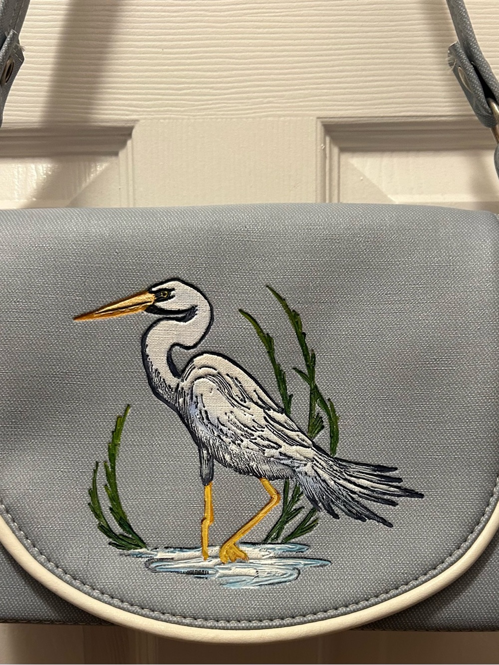 Vintage The Original Florida Keys Handbag Embroidered Heron Flap Purse Blue